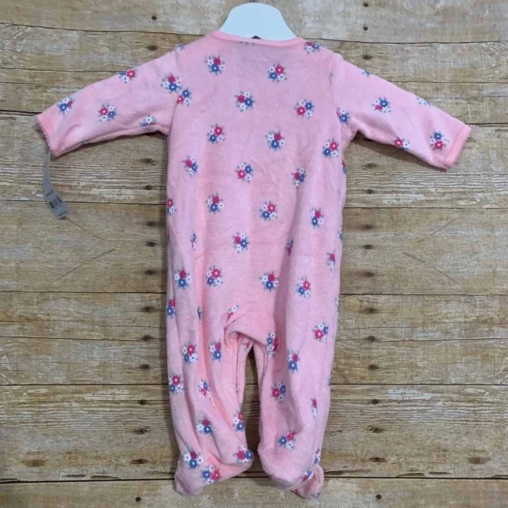 Carters 3M pink footie snap up floral bows soft girly terry cloth warm new